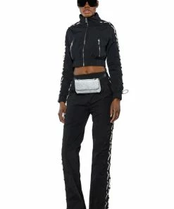 DIAMOND LACE UP TRACK PANT -FINESSE-shop diamond lace up track pant black silver 5 5 c1 c1 c1