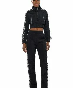 DIAMOND LACE UP TRACK PANT -FINESSE-shop diamond lace up track pant black silver 6 6 c1 c1 c1