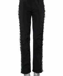 DIAMOND LACE UP TRACK PANT -FINESSE-shop diamond lace up track pant black silver 8 8 c1