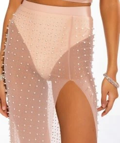 DISCO DOLL EMBELLISHED HIGH SLIT MESH MAXI SKIRT 14 DISCO DOLL EMBELLISHED HIGH SLIT MESH MAXI SKIRT -FINESSE-shop disco doll embellished high slit mesh maxi skirt light brown 7 7