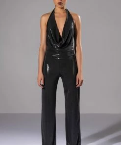 DO BETTER METALLIC COWL NECK JUMPSUIT