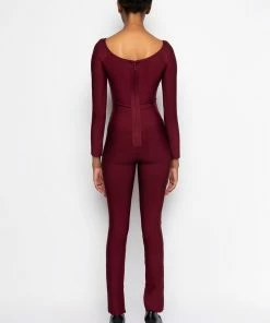 DOES WHAT SHE WANTS BANDAGE JUMPSUIT -FINESSE-shop does what she wants bandage jumpsuit burgundy 7 7