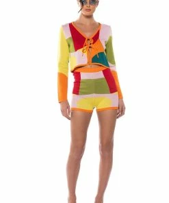 DONNA KNIT BOOTY SHORT -FINESSE-shop donna knit booty short orange multi 5 5