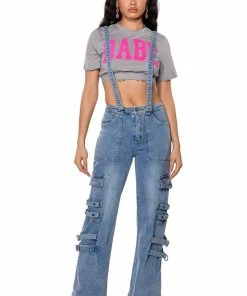 DONT TAKE HIM BACK WIDE LEG SUSPENDER CARGO JEANS -FINESSE-shop dont take him back wide leg suspender cargo jeans medium blue denim 3 3