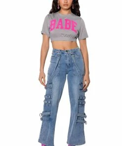 DONT TAKE HIM BACK WIDE LEG SUSPENDER CARGO JEANS -FINESSE-shop dont take him back wide leg suspender cargo jeans medium blue denim 4 4