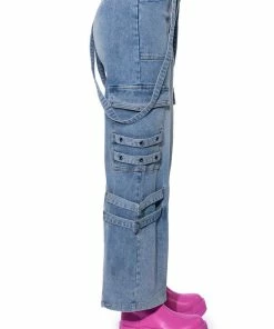 DONT TAKE HIM BACK WIDE LEG SUSPENDER CARGO JEANS -FINESSE-shop dont take him back wide leg suspender cargo jeans medium blue denim 7 7
