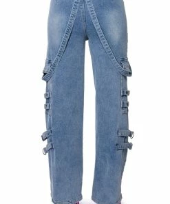 DONT TAKE HIM BACK WIDE LEG SUSPENDER CARGO JEANS -FINESSE-shop dont take him back wide leg suspender cargo jeans medium blue denim 8 8