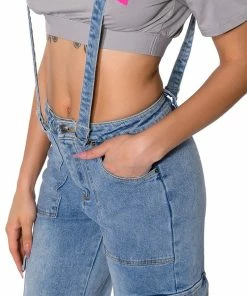 DONT TAKE HIM BACK WIDE LEG SUSPENDER CARGO JEANS -FINESSE-shop dont take him back wide leg suspender cargo jeans medium blue denim 9 9