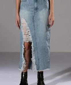 DOUBLE OHS CARGO DISTRESSED MIDI SKIRT