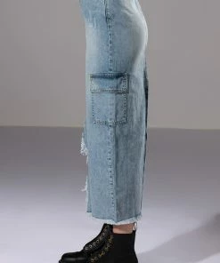 DOUBLE OHS CARGO DISTRESSED MIDI SKIRT -FINESSE-shop double ohs cargo distressed midi skirt light blue denim 5 5