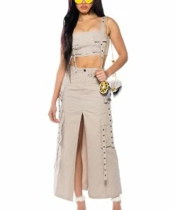 DOWN FOR ANYTHING CARGO MAXI SKIRT 10 DOWN FOR ANYTHING CARGO MAXI SKIRT -FINESSE-shop down for anything cargo maxi skirt gray 3 3