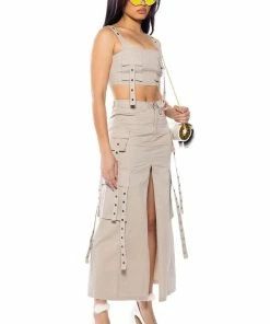 DOWN FOR ANYTHING CARGO MAXI SKIRT 11 DOWN FOR ANYTHING CARGO MAXI SKIRT -FINESSE-shop down for anything cargo maxi skirt gray 4 4