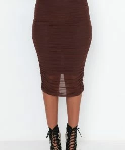 DRAMA FREE CINCHED MESH MIDI SKIRT
