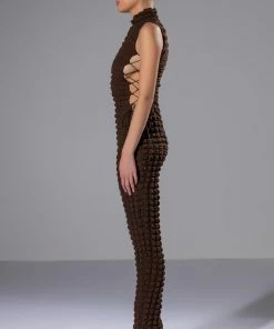 DREAM LOVER TEXTURED LACE UP JUMPSUIT -FINESSE-shop dream lover textured lace up jumpsuit brown 3 3