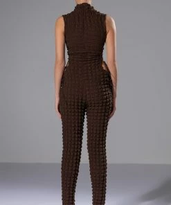 DREAM LOVER TEXTURED LACE UP JUMPSUIT -FINESSE-shop dream lover textured lace up jumpsuit brown 4 4