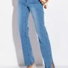 ELEVATED MID RISE STUD SLIT STRAIGHT JEANS