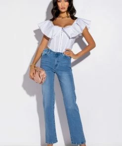 ELEVATED MID RISE STUD SLIT STRAIGHT JEANS -FINESSE-shop elevated mid rise stud slit straight jeans medium blue denim 3 3