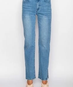 ELEVATED MID RISE STUD SLIT STRAIGHT JEANS -FINESSE-shop elevated mid rise stud slit straight jeans medium blue denim 4 4
