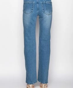 ELEVATED MID RISE STUD SLIT STRAIGHT JEANS -FINESSE-shop elevated mid rise stud slit straight jeans medium blue denim 5 5