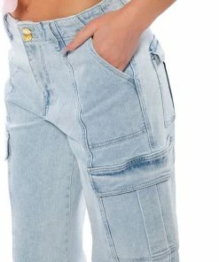 ELIZA DENIM CARGO PANT -FINESSE-shop eliza denim cargo pant light blue denim 9 9