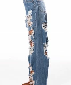ELLA BELLA HIGH RISE WIDE LEG DISTRESSED JEANS -FINESSE-shop ella bella high rise wide leg distressed jeans light blue denim 6 6