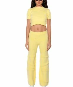 ELLORY TEXTURED WIDE LEG PANT -FINESSE-shop ellory textured wide leg pant light yellow 3 3