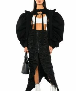 ENCORE SCRUNCHED SLIT MAXI SKIRT 11 ENCORE SCRUNCHED SLIT MAXI SKIRT -FINESSE-shop encore scrunched slit maxi skirt black 3 3