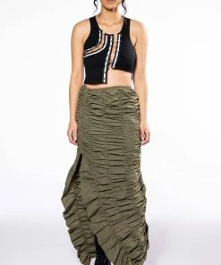 ENCORE SCRUNCHED SLIT MAXI SKIRT 17 ENCORE SCRUNCHED SLIT MAXI SKIRT -FINESSE-shop encore scrunched slit maxi skirt olive 10 10