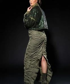 ENCORE SCRUNCHED SLIT MAXI SKIRT 19 ENCORE SCRUNCHED SLIT MAXI SKIRT -FINESSE-shop encore scrunched slit maxi skirt olive 2 2 c1