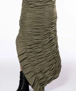 ENCORE SCRUNCHED SLIT MAXI SKIRT 12 ENCORE SCRUNCHED SLIT MAXI SKIRT -FINESSE-shop encore scrunched slit maxi skirt olive 5 5