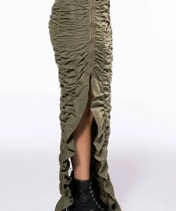 ENCORE SCRUNCHED SLIT MAXI SKIRT 14 ENCORE SCRUNCHED SLIT MAXI SKIRT -FINESSE-shop encore scrunched slit maxi skirt olive 7 7