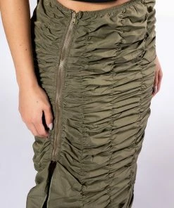 ENCORE SCRUNCHED SLIT MAXI SKIRT 16 ENCORE SCRUNCHED SLIT MAXI SKIRT -FINESSE-shop encore scrunched slit maxi skirt olive 9 9