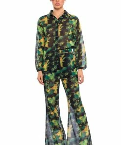 ESCAPE THE ORDINARY PRINTED FLARE TROUSER -FINESSE-shop escape the ordinary printed flare trouser green multi 3 3