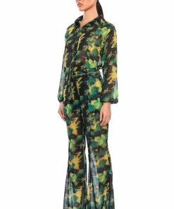 ESCAPE THE ORDINARY PRINTED FLARE TROUSER -FINESSE-shop escape the ordinary printed flare trouser green multi 4 4