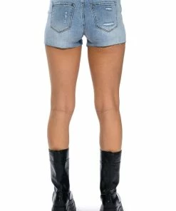 EVERYDAY MID RISE CUT OFF DENIM SHORT -FINESSE-shop everyday mid rise cut off denim short light blue 6 6