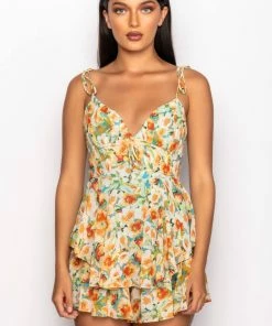 EVERYTHING AND MORE FLORAL ROMPER -FINESSE-shop everything and more floral romper yellow multi 3 3