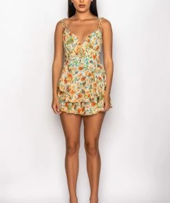 EVERYTHING AND MORE FLORAL ROMPER -FINESSE-shop everything and more floral romper yellow multi 7 7