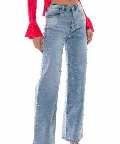 EVERYTIME RHINESTONE EMBELLISHED STRAIGHT LEG JEANS