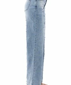 EVERYTIME RHINESTONE EMBELLISHED STRAIGHT LEG JEANS -FINESSE-shop everytime rhinestone embellished straight leg jeans medium blue denim 4 4