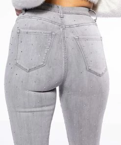 EXTREME STRETCH HIGH WAISTED SKINNY JEANS WITH RHINESTONES -FINESSE-shop extreme stretch high waisted skinny jeans with rhinestones grey 6 6