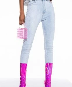 EXTREME STRETCH HIGH WAISTED SKINNY JEANS WITH RHINESTONES