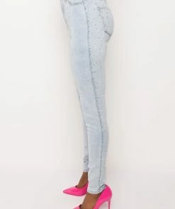EXTREME STRETCH HIGH WAISTED SKINNY JEANS WITH RHINESTONES -FINESSE-shop extreme stretch high waisted skinny jeans with rhinestones light blue denim 4 4