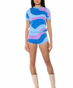 FAR OUT KNIT HOT PANTS -FINESSE-shop far out knit hot pants blue multi 4 4