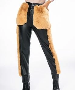 FASHION AND COZY FAUX LEATHER WITH FUR JOGGERS