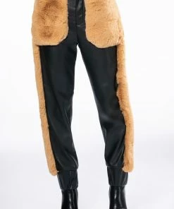 FASHION AND COZY FAUX LEATHER WITH FUR JOGGERS -FINESSE-shop fashion and cozy faux leather with fur joggers black 4 4