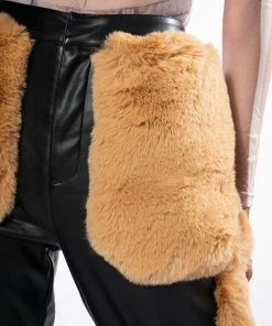 FASHION AND COZY FAUX LEATHER WITH FUR JOGGERS -FINESSE-shop fashion and cozy faux leather with fur joggers black 7 7