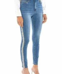 FELLING LIKE A STAR HIGH RISE RHINESTONE SKINNY JEANS -FINESSE-shop felling like a star high rise rhinestone skinny jeans medium blue denim 2 2 c1 c1 c1