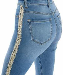 FELLING LIKE A STAR HIGH RISE RHINESTONE SKINNY JEANS -FINESSE-shop felling like a star high rise rhinestone skinny jeans medium blue denim 6 6 c1