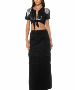 FIELD OF DREAMS CARGO MAXI SKIRT IN BLACK -FINESSE-shop field of dreams cargo maxi skirt in black black 3 3 c1