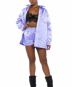 FIELD OF DREAMS SATIN QUILTED SHORTS -FINESSE-shop field of dreams satin quilted shorts light purple 4 4